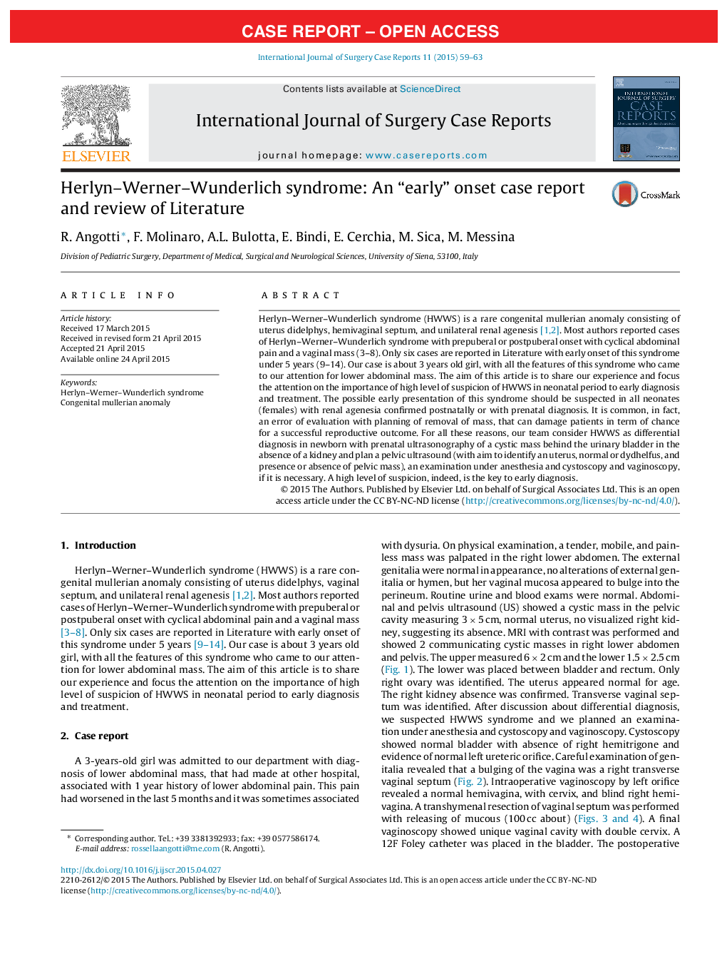 Herlyn–Werner–Wunderlich syndrome: An “early” onset case report and review of Literature