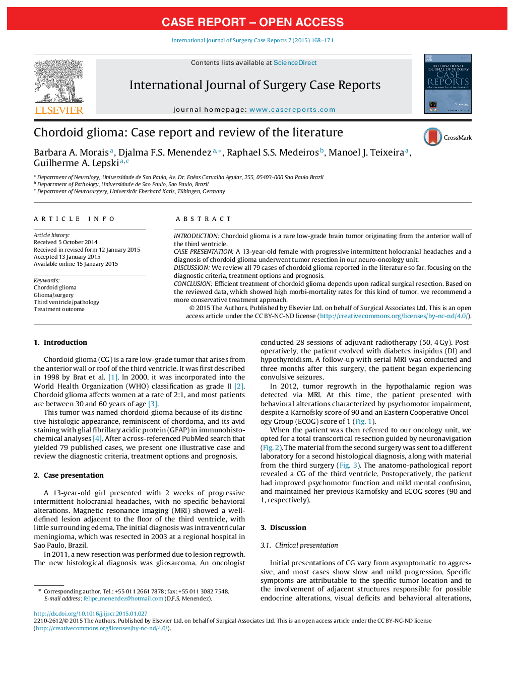 Chordoid glioma: Case report and review of the literature