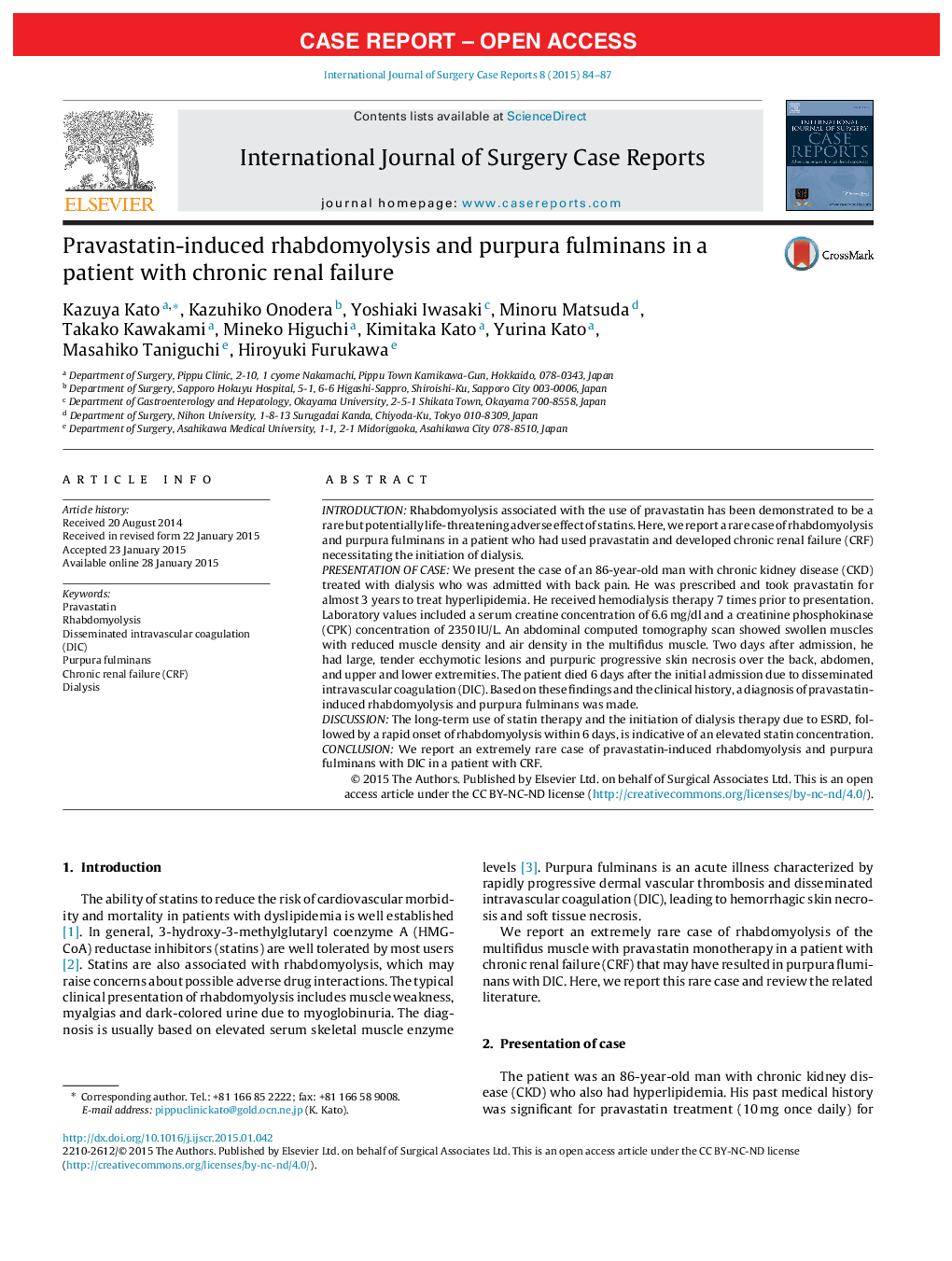 Pravastatin-induced rhabdomyolysis and purpura fulminans in a patient with chronic renal failure