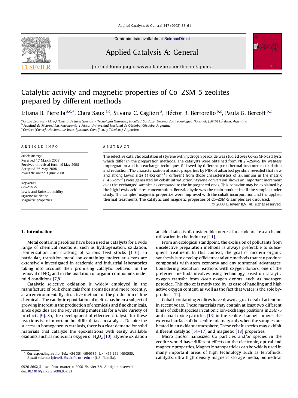 Catalytic activity and magnetic properties of Co–ZSM-5 zeolites prepared by different methods