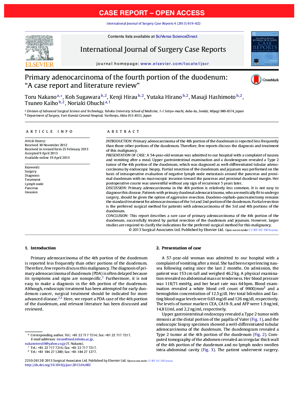 Primary adenocarcinoma of the fourth portion of the duodenum: “A case report and literature review”