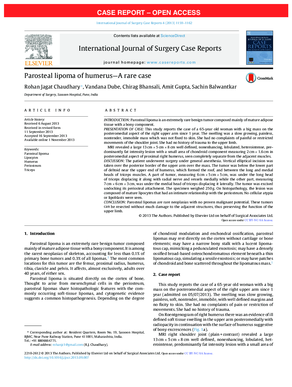 Parosteal lipoma of humerus—A rare case