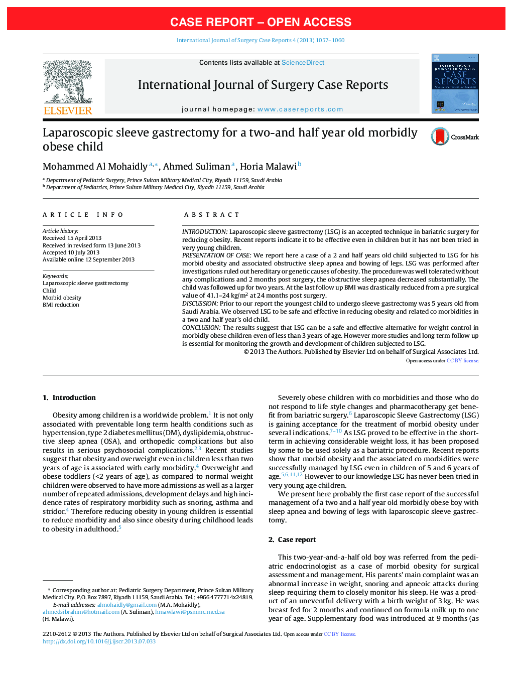 Laparoscopic sleeve gastrectomy for a two-and half year old morbidly obese child