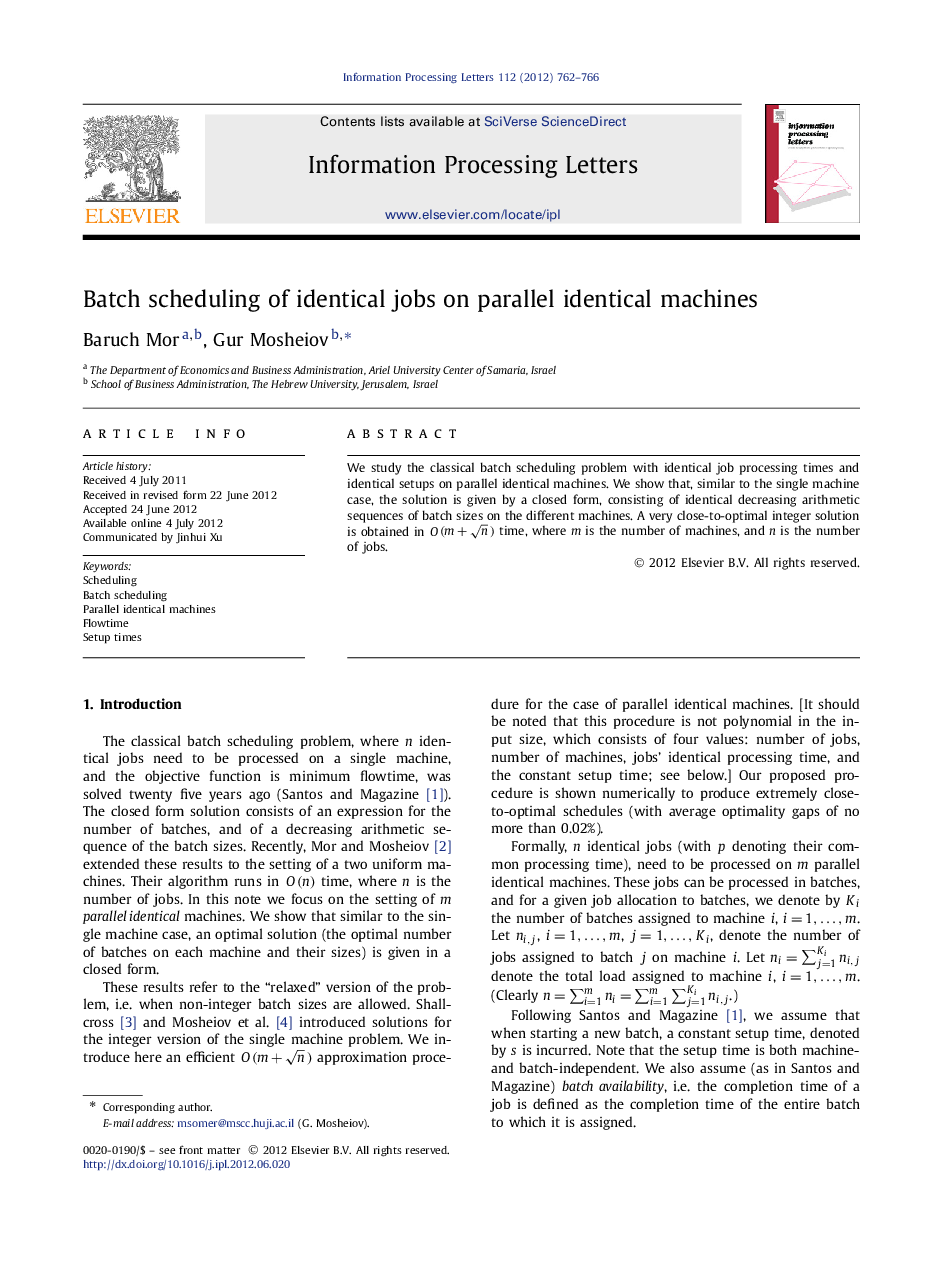 Batch scheduling of identical jobs on parallel identical machines