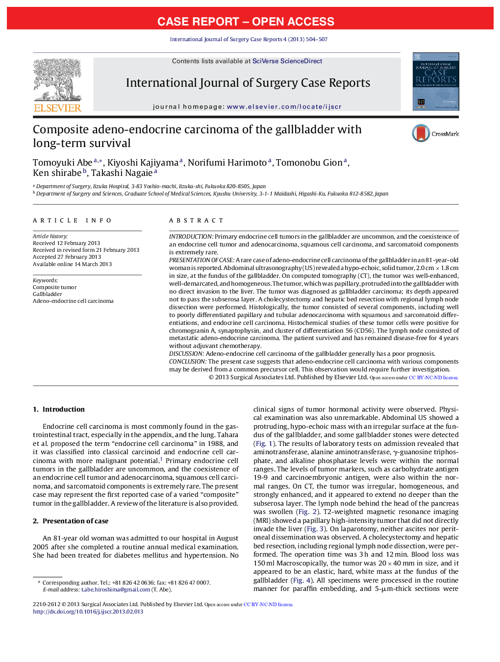 Composite adeno-endocrine carcinoma of the gallbladder with long-term survival