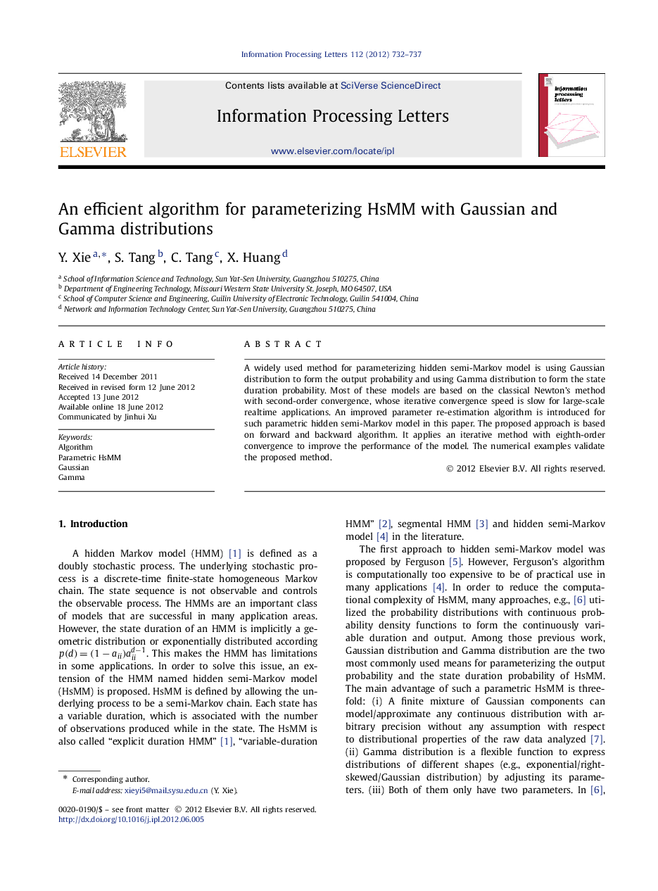 An efficient algorithm for parameterizing HsMM with Gaussian and Gamma distributions