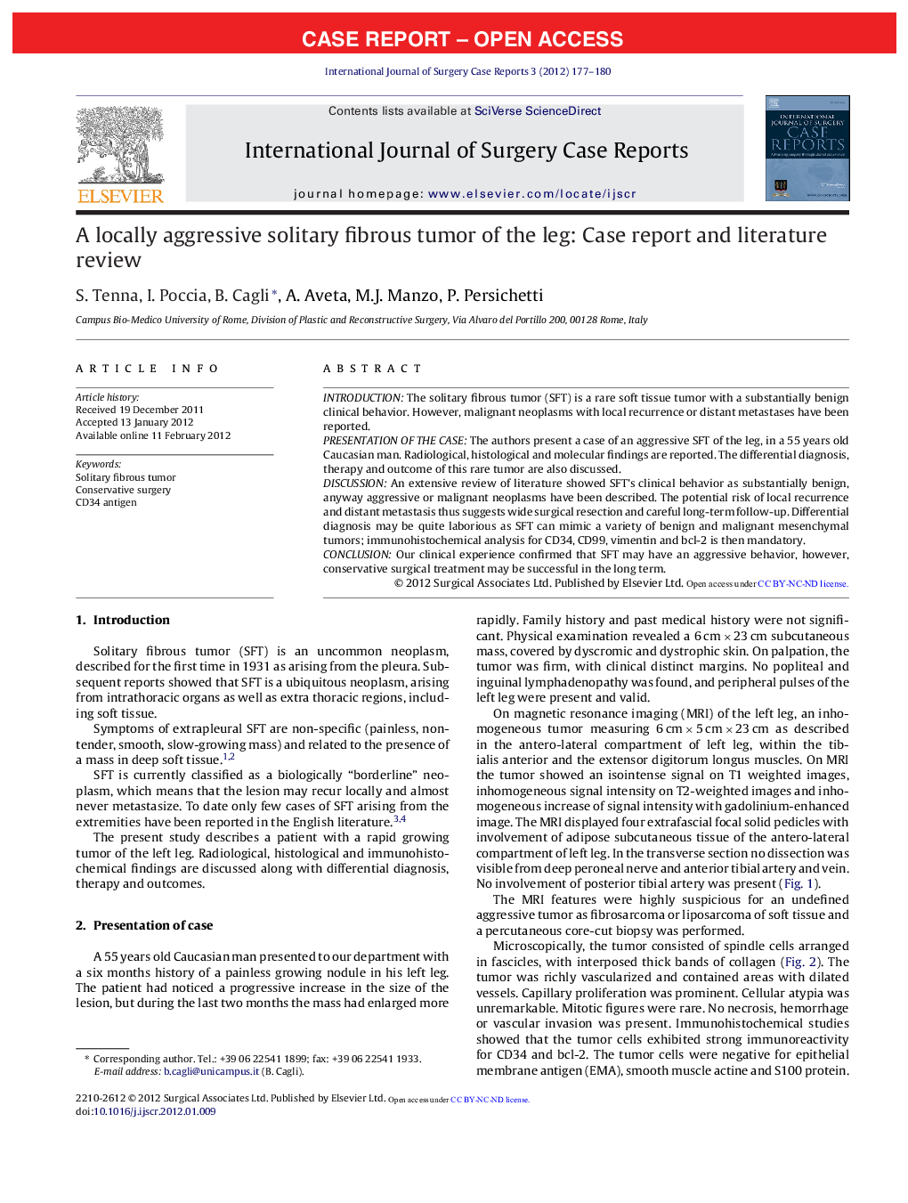 A locally aggressive solitary fibrous tumor of the leg: Case report and literature review