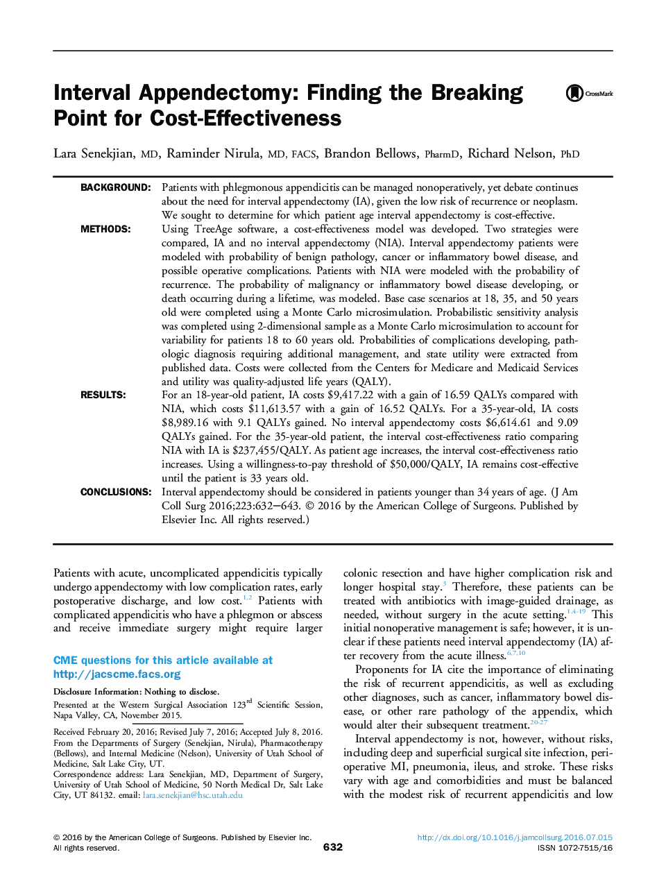 Interval Appendectomy: Finding the Breaking Point for Cost-Effectiveness 