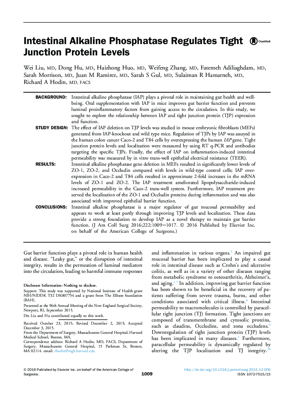 Intestinal Alkaline Phosphatase Regulates Tight Junction Protein Levels 