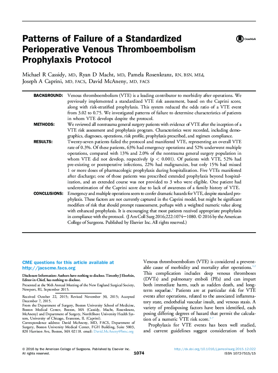 Patterns of Failure of a Standardized Perioperative Venous Thromboembolism Prophylaxis Protocol 