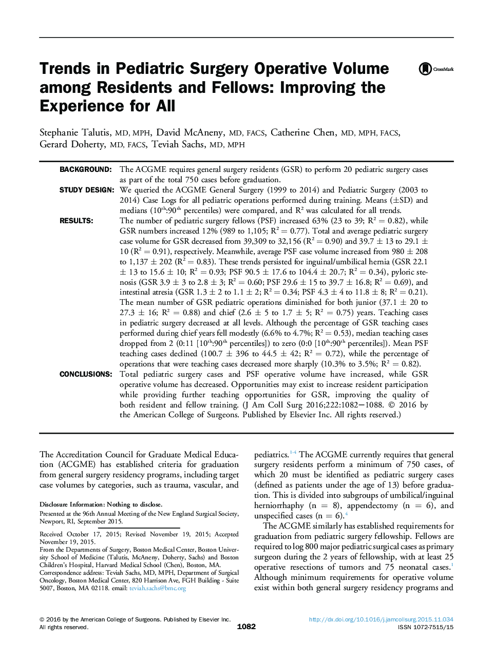 Trends in Pediatric Surgery Operative Volume among Residents and Fellows: Improving the Experience for All 