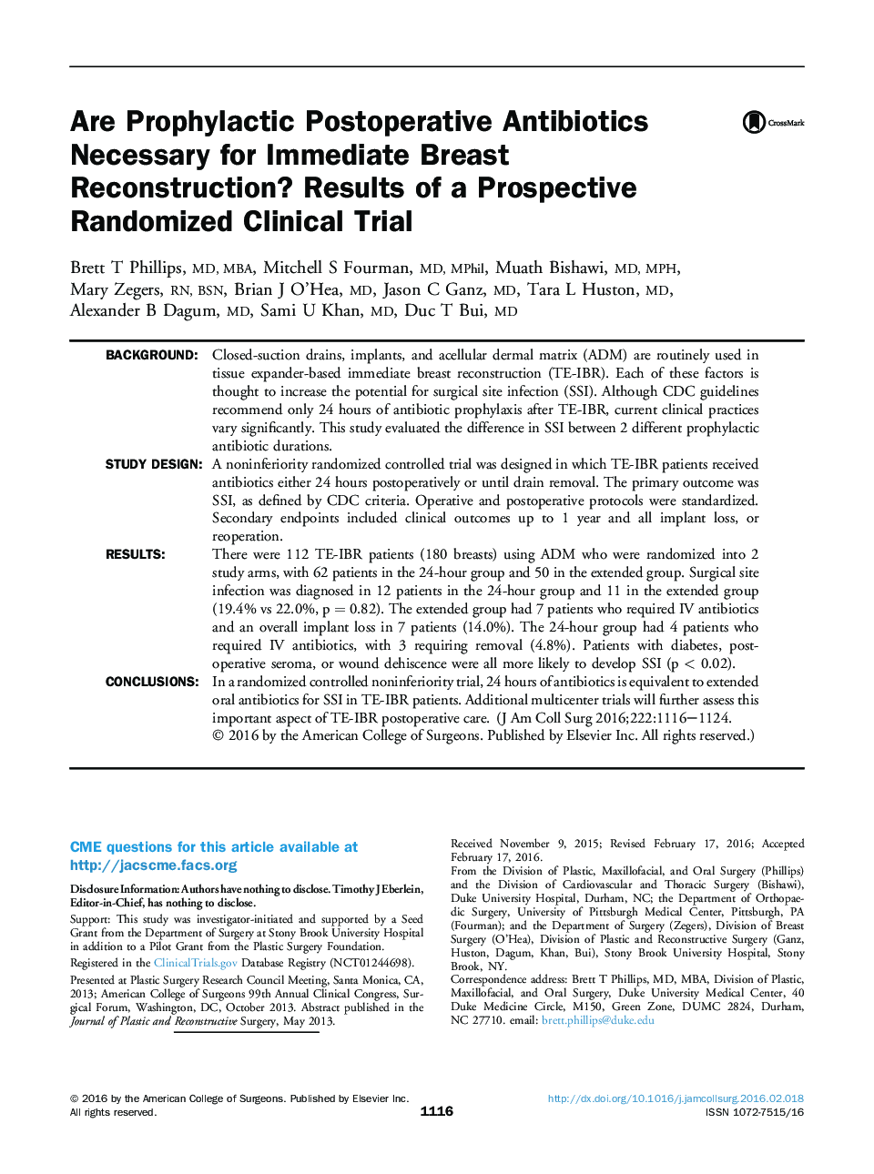 Are Prophylactic Postoperative Antibiotics Necessary for Immediate Breast Reconstruction? Results of a Prospective Randomized Clinical Trial 