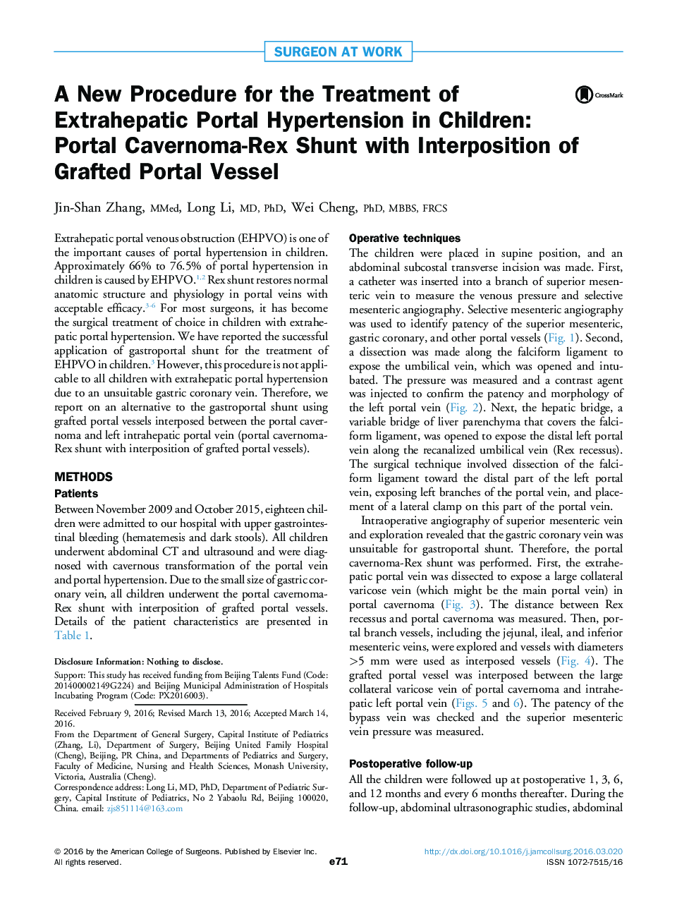 A New Procedure for the Treatment of Extrahepatic Portal Hypertension in Children: Portal Cavernoma-Rex Shunt with Interposition of Grafted Portal Vessel