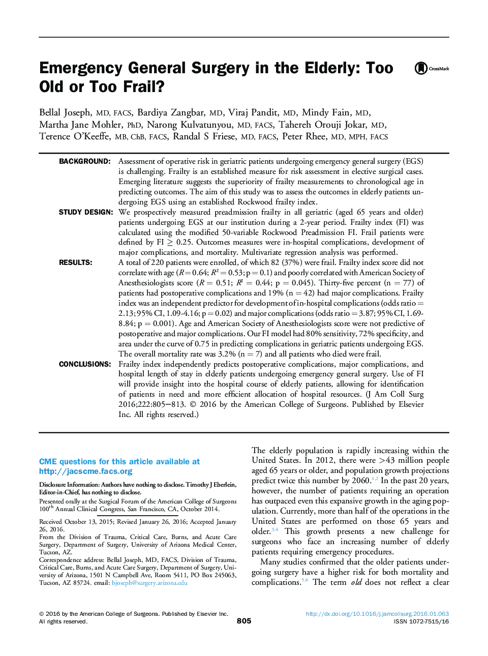 Emergency General Surgery in the Elderly: Too Old or Too Frail? 