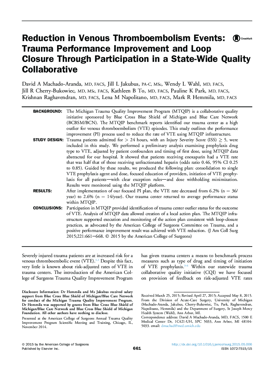 Reduction in Venous Thromboembolism Events: Trauma Performance Improvement and Loop Closure Through Participation in a State-Wide Quality Collaborative 