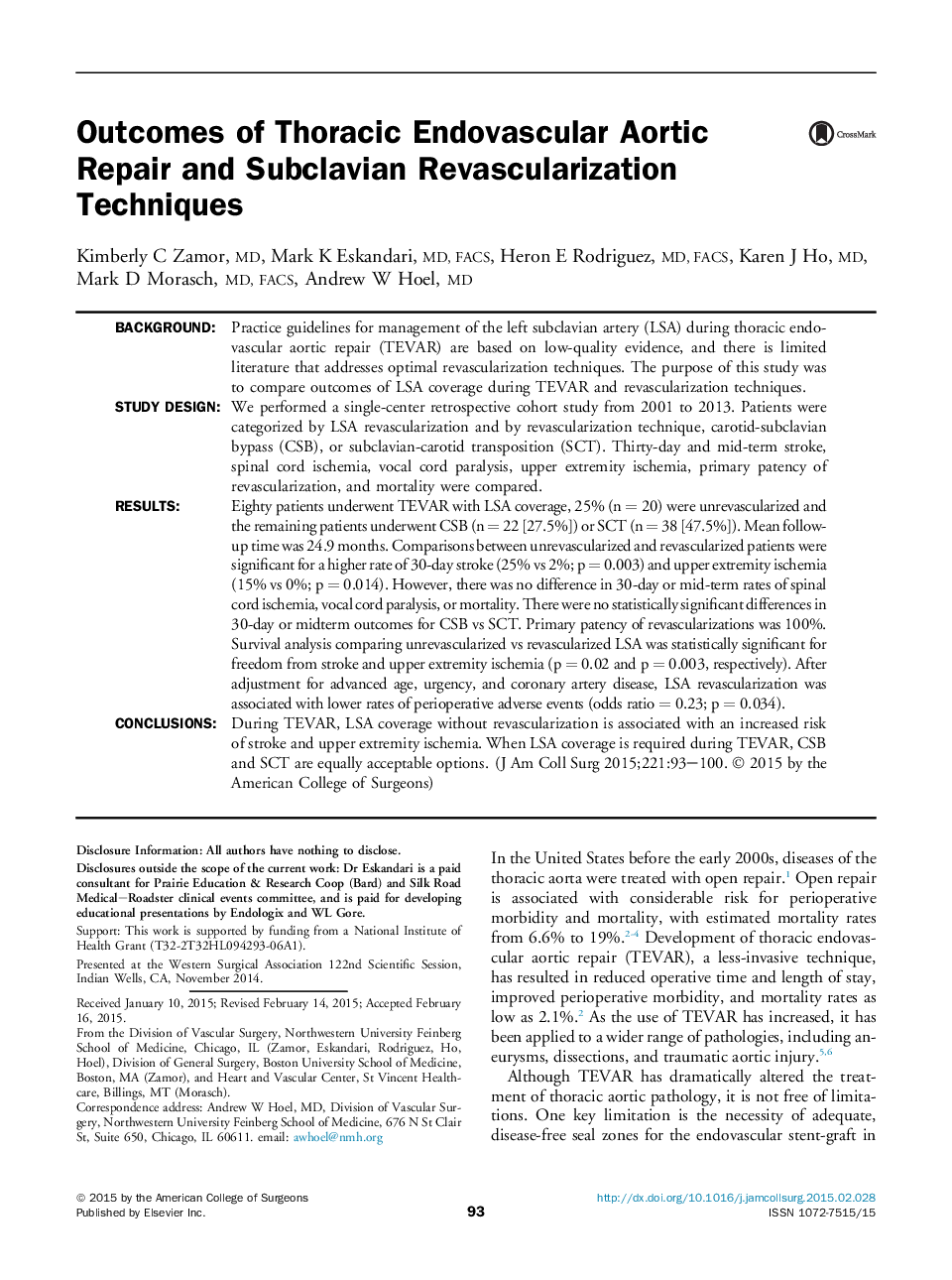 Outcomes of Thoracic Endovascular Aortic Repair and Subclavian Revascularization Techniques 