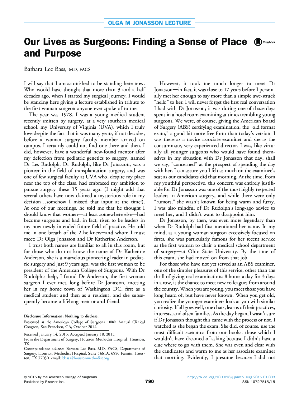 Our Lives as Surgeons: Finding a Sense of Place and Purpose