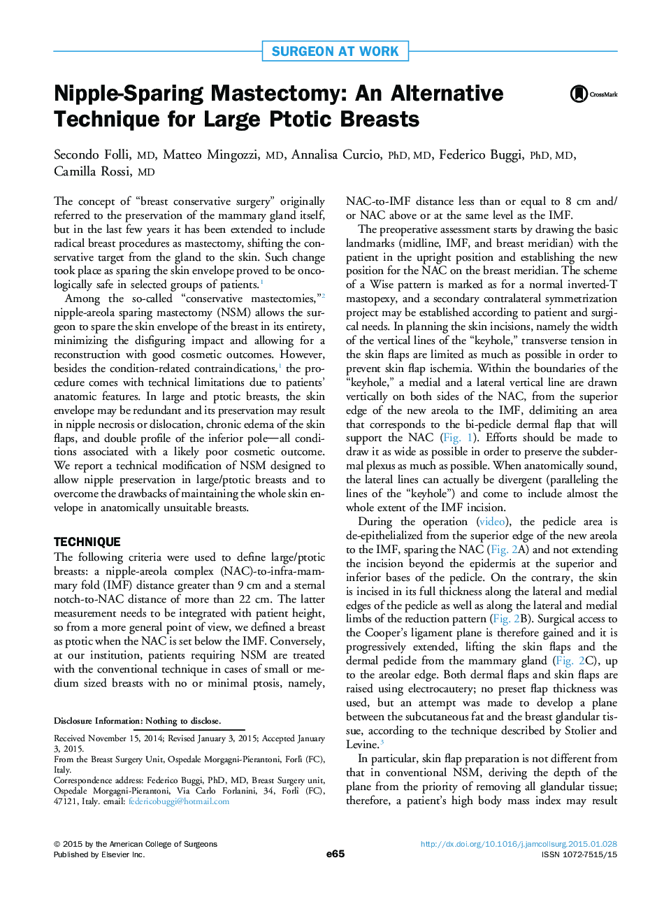 Nipple-Sparing Mastectomy: An Alternative Technique for Large Ptotic Breasts