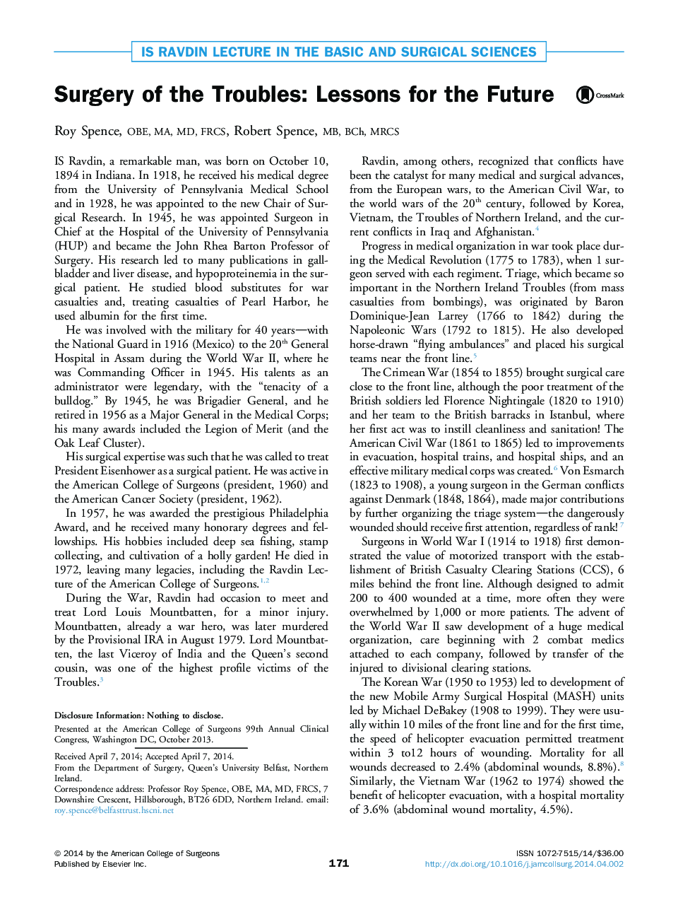 Surgery of the Troubles: Lessons for the Future