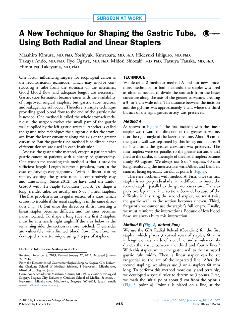 A New Technique for Shaping the Gastric Tube, Using Both Radial and Linear Staplers