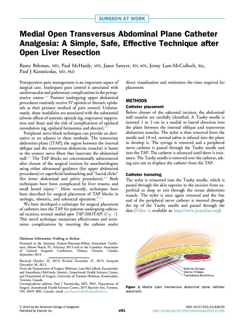 Medial Open Transversus Abdominal Plane Catheter Analgesia: A Simple, Safe, Effective Technique after Open Liver Resection