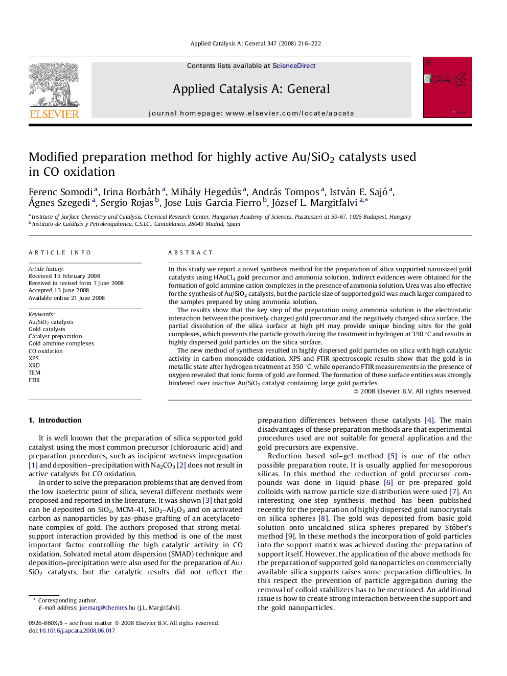 Modified preparation method for highly active Au/SiO2 catalysts used in CO oxidation