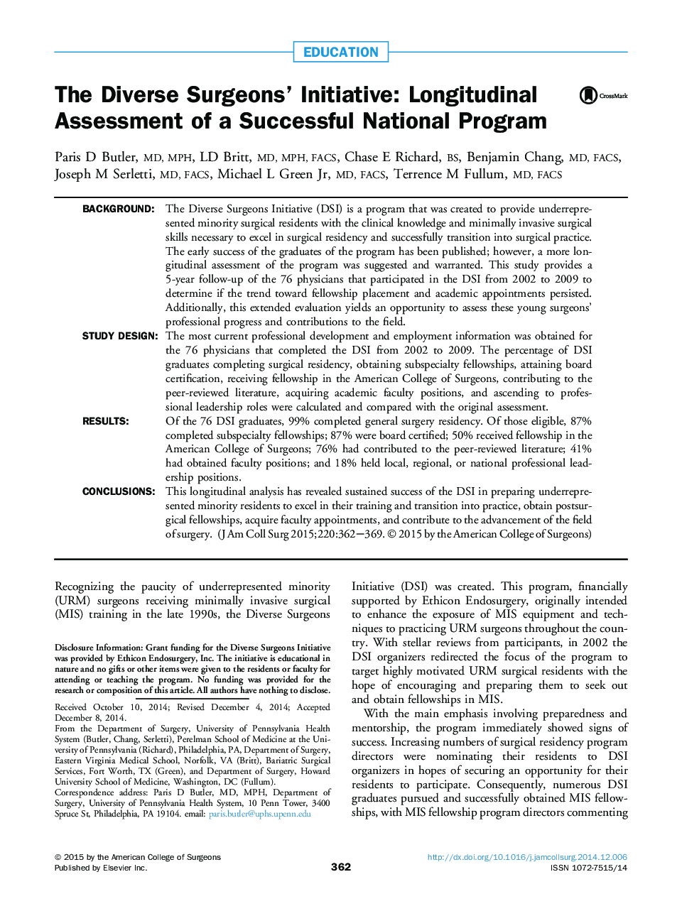 The Diverse Surgeons' Initiative: Longitudinal Assessment of a Successful National Program 