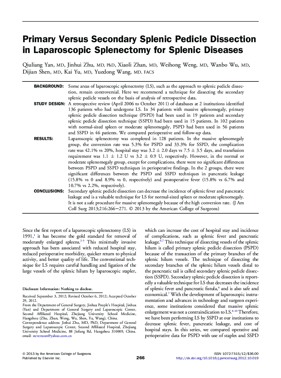 Primary Versus Secondary Splenic Pedicle Dissection in Laparoscopic Splenectomy for Splenic Diseases 