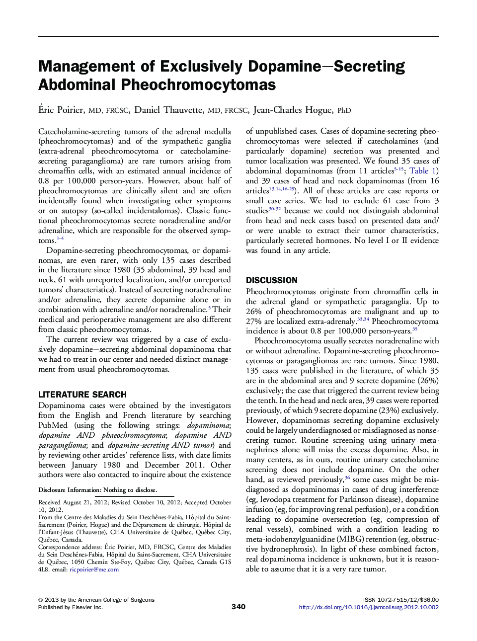 Management of Exclusively Dopamine-Secreting Abdominal Pheochromocytomas