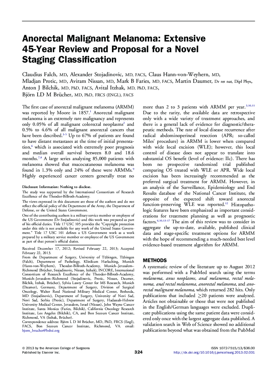 Anorectal Malignant Melanoma: Extensive 45-Year Review and Proposal for a Novel Staging Classification