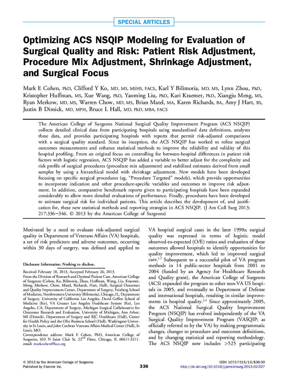 Optimizing ACS NSQIP Modeling for Evaluation of Surgical Quality and Risk: Patient Risk Adjustment, Procedure Mix Adjustment, Shrinkage Adjustment, and Surgical Focus