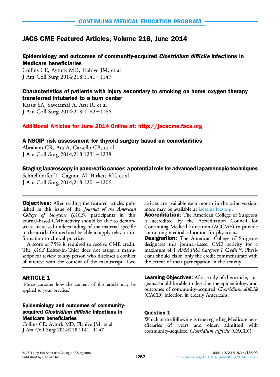 JACS CME Featured Articles, Volume 218, June 2014