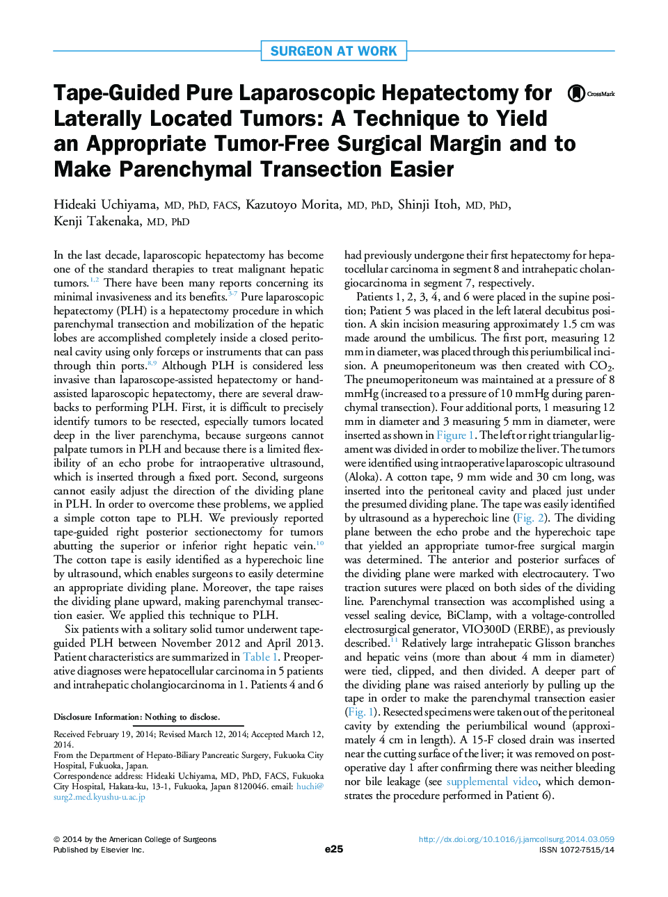 Tape-Guided Pure Laparoscopic Hepatectomy for Laterally Located Tumors: A Technique to Yield an Appropriate Tumor-Free Surgical Margin and to Make Parenchymal Transection Easier