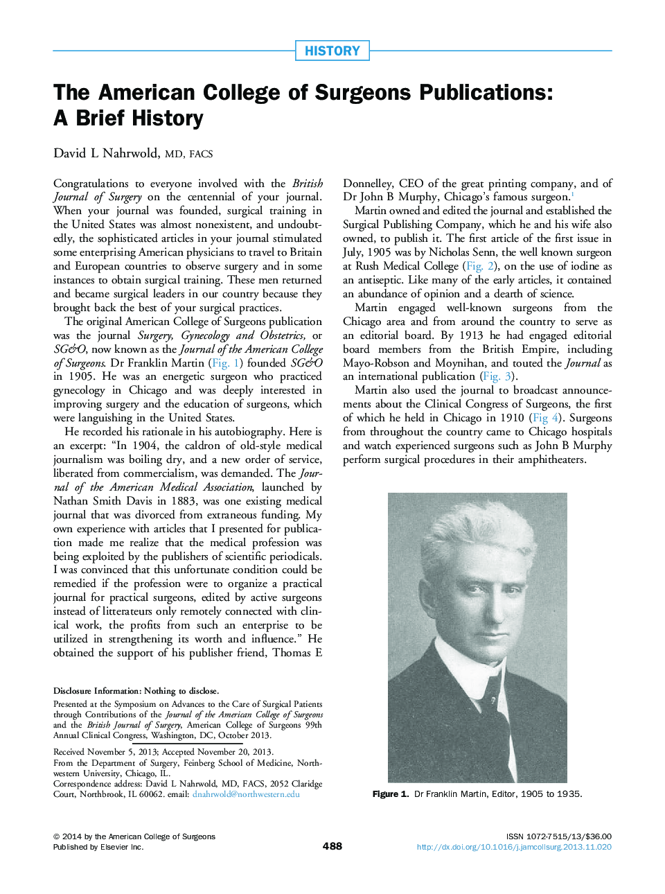 The American College of Surgeons Publications: A Brief History