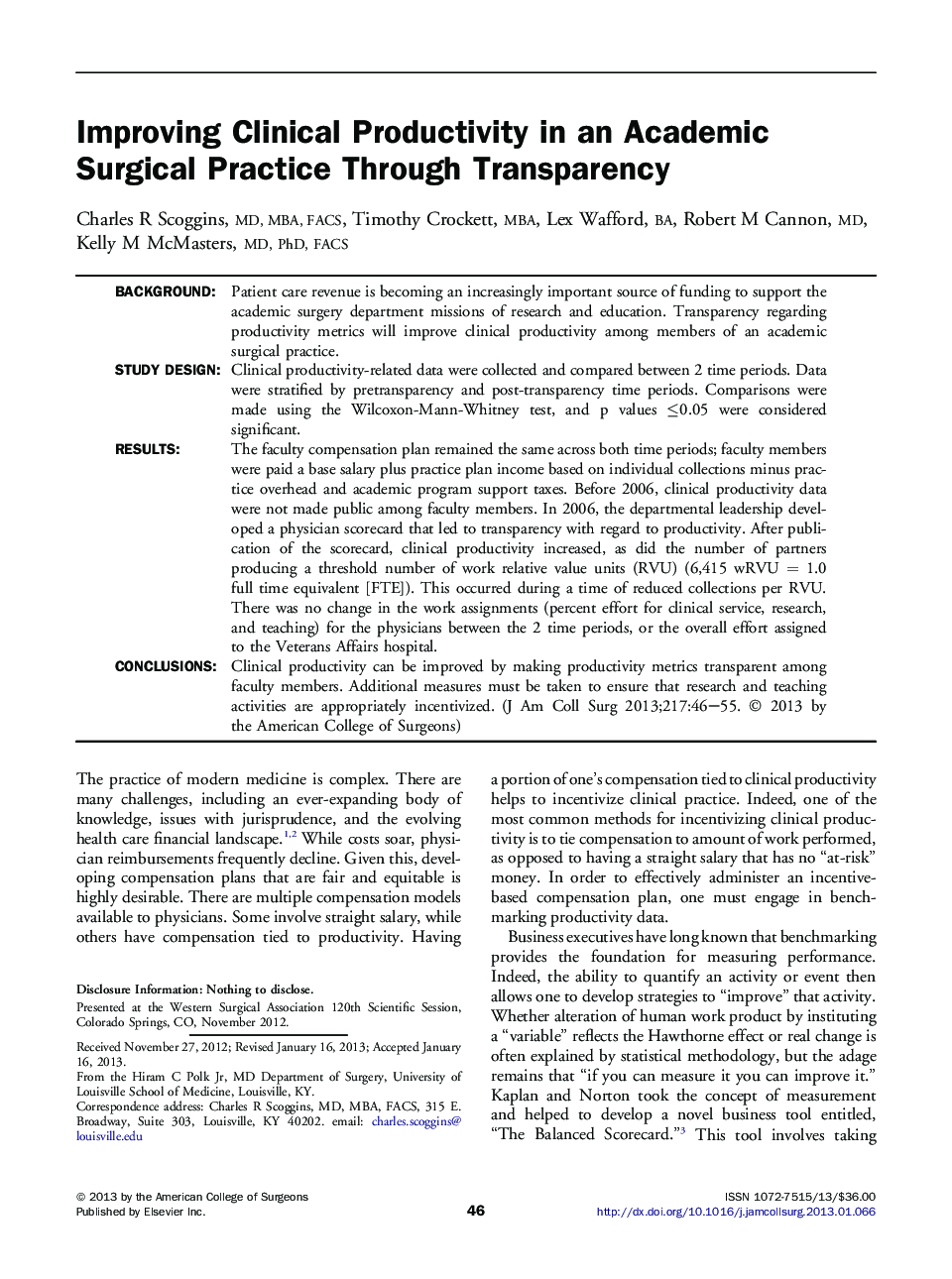 Improving Clinical Productivity in an Academic Surgical Practice Through Transparency 