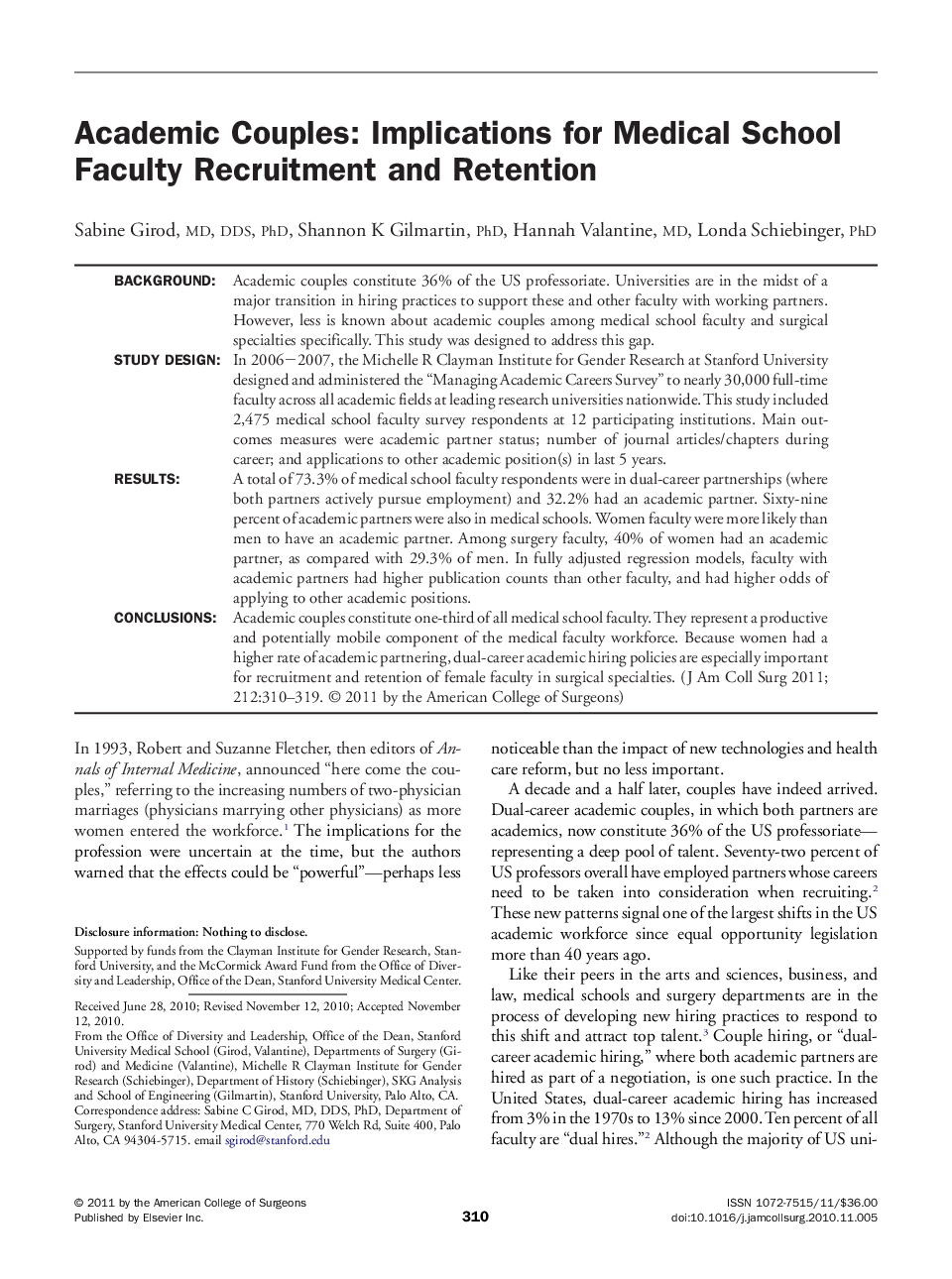 Academic Couples: Implications for Medical School Faculty Recruitment and Retention 