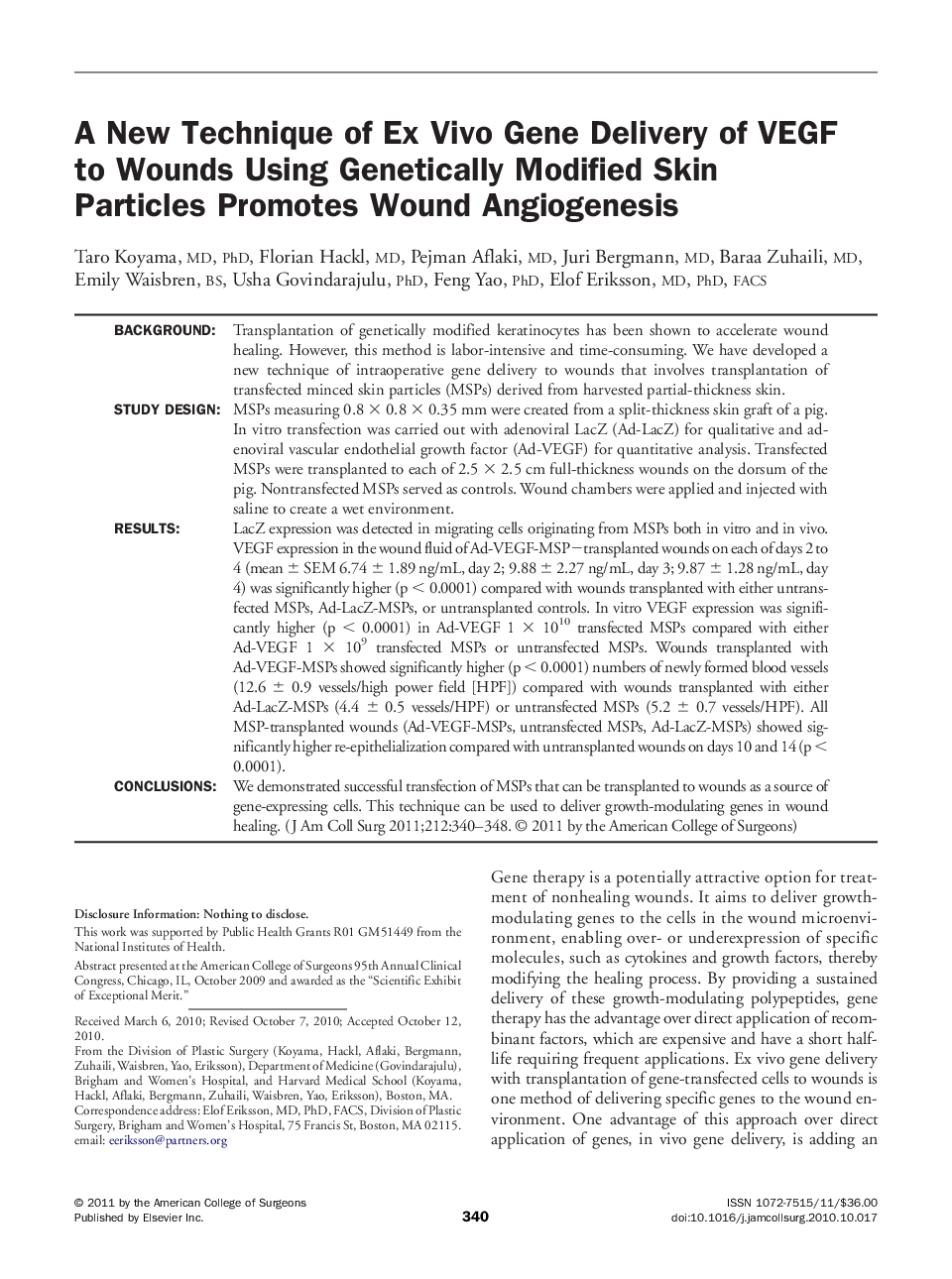 A New Technique of Ex Vivo Gene Delivery of VEGF to Wounds Using Genetically Modified Skin Particles Promotes Wound Angiogenesis 