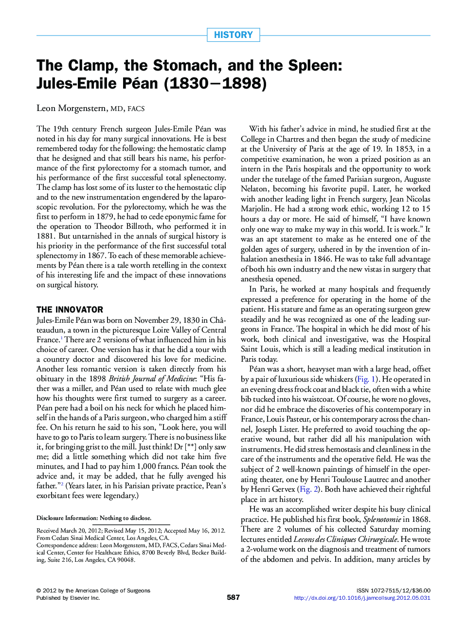 The Clamp, the Stomach, and the Spleen: Jules-Emile Péan (1830â1898)
