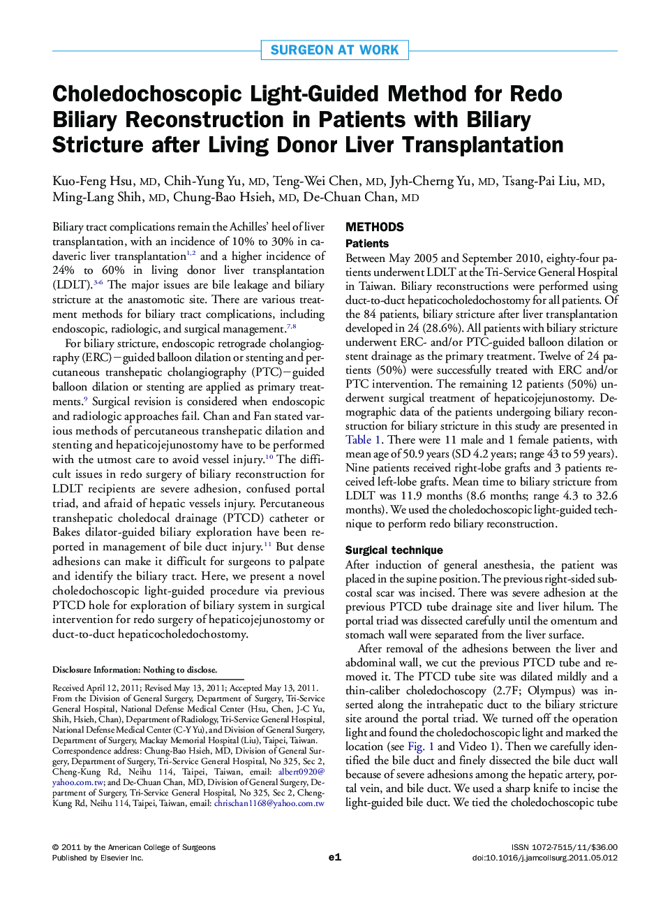 Choledochoscopic Light-Guided Method for Redo Biliary Reconstruction in Patients with Biliary Stricture after Living Donor Liver Transplantation