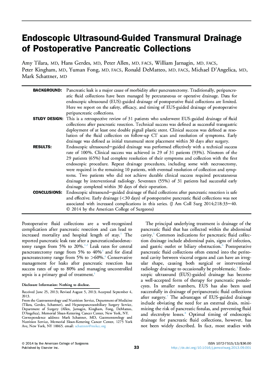 Endoscopic Ultrasound-Guided Transmural Drainage of Postoperative Pancreatic Collections 