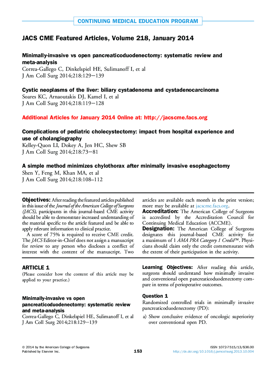 JACS CME Featured Articles, Volume 218, January 2014