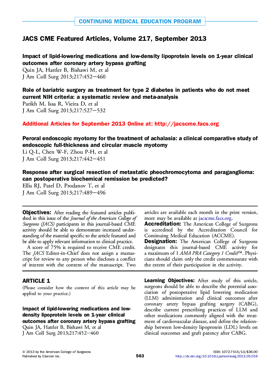 JACS CME Featured Articles, Volume 217, September 2013