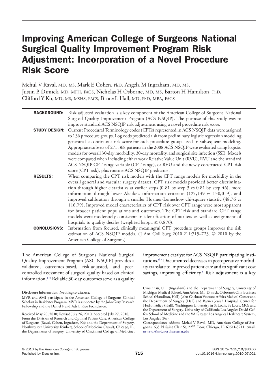 Improving American College of Surgeons National Surgical Quality Improvement Program Risk Adjustment: Incorporation of a Novel Procedure Risk Score 