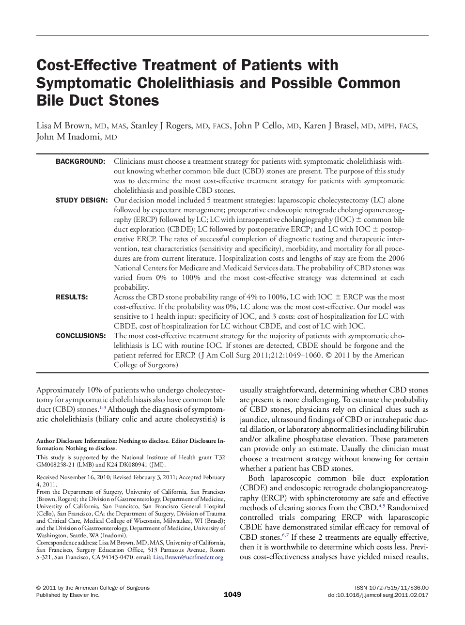 Cost-Effective Treatment of Patients with Symptomatic Cholelithiasis and Possible Common Bile Duct Stones