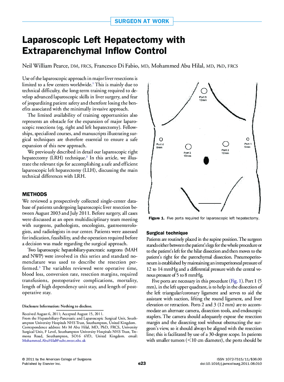 Laparoscopic Left Hepatectomy with Extraparenchymal Inflow Control