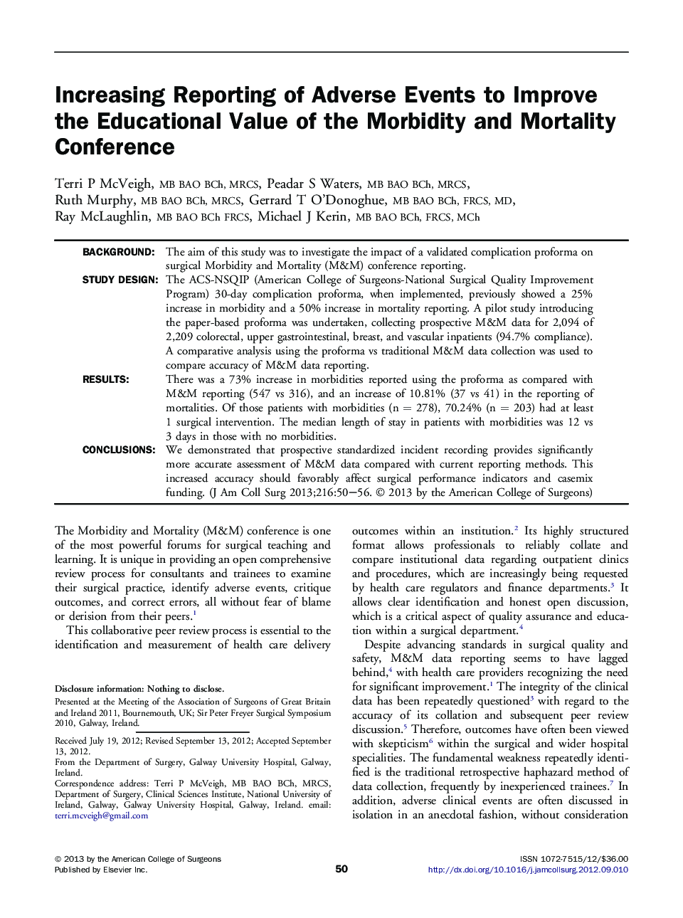 Increasing Reporting of Adverse Events to Improve the Educational Value of the Morbidity and Mortality Conference 
