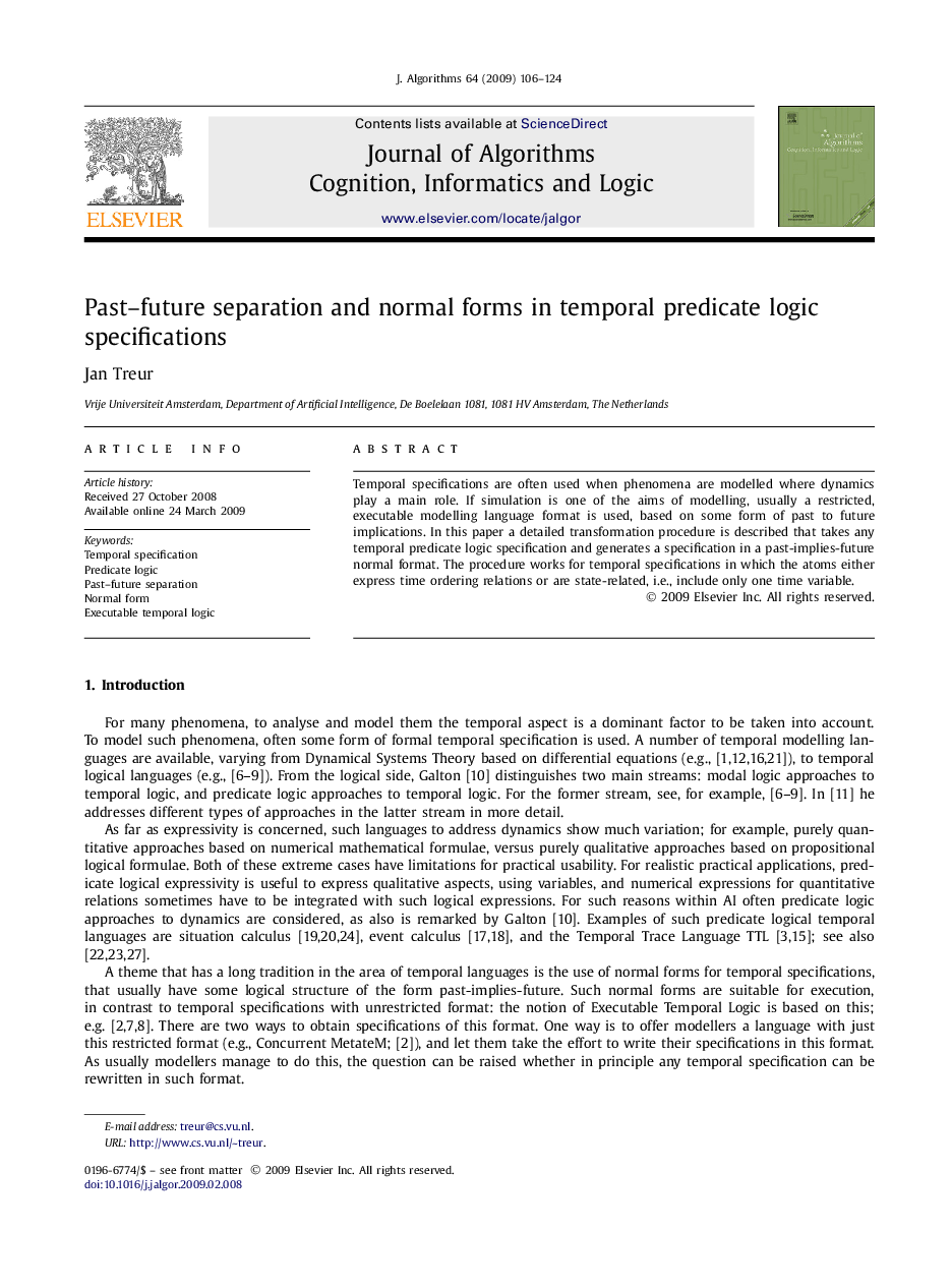 Past–future separation and normal forms in temporal predicate logic specifications