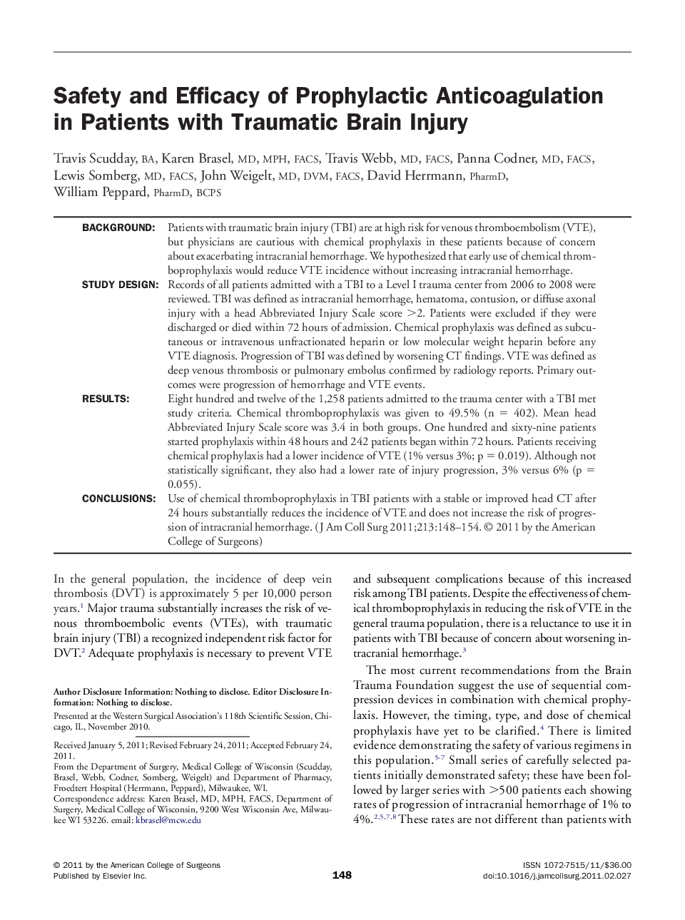 Safety and Efficacy of Prophylactic Anticoagulation in Patients with Traumatic Brain Injury 