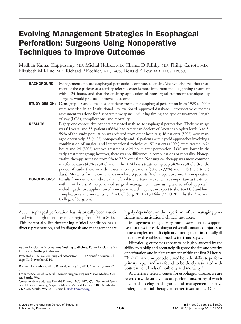 Evolving Management Strategies in Esophageal Perforation: Surgeons Using Nonoperative Techniques to Improve Outcomes 