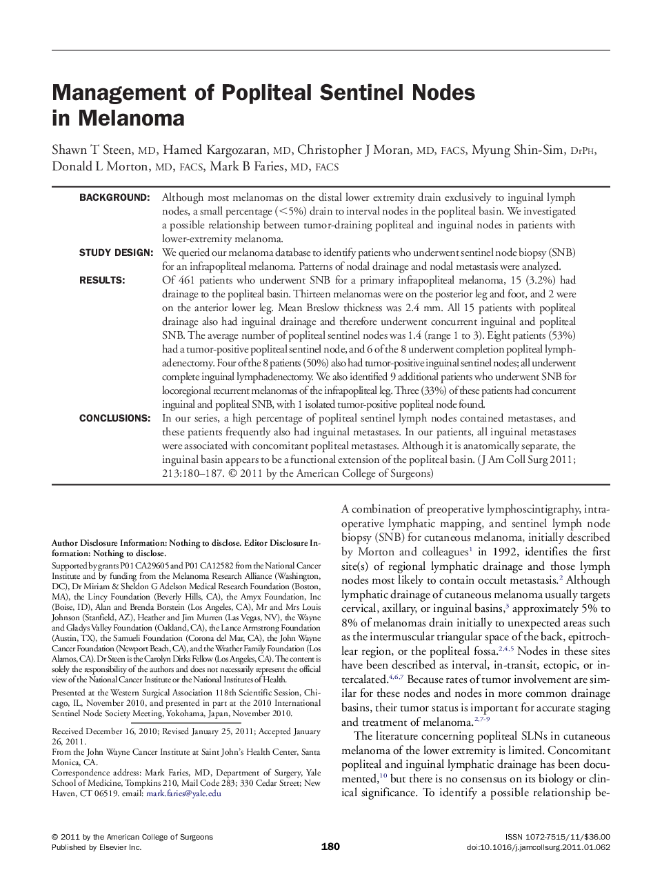 Management of Popliteal Sentinel Nodes in Melanoma 